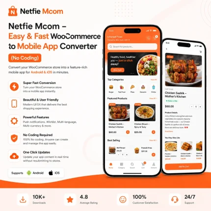 Netfie Mcom – Easy & Fast WooCommerce to Mobile App Converter (No Coding)